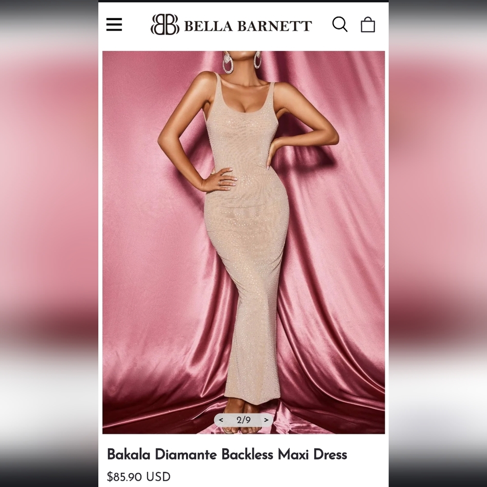 Bella Barnett Bakala Diamante Backless Maxi Dress  Bodycon Nude Ringstones